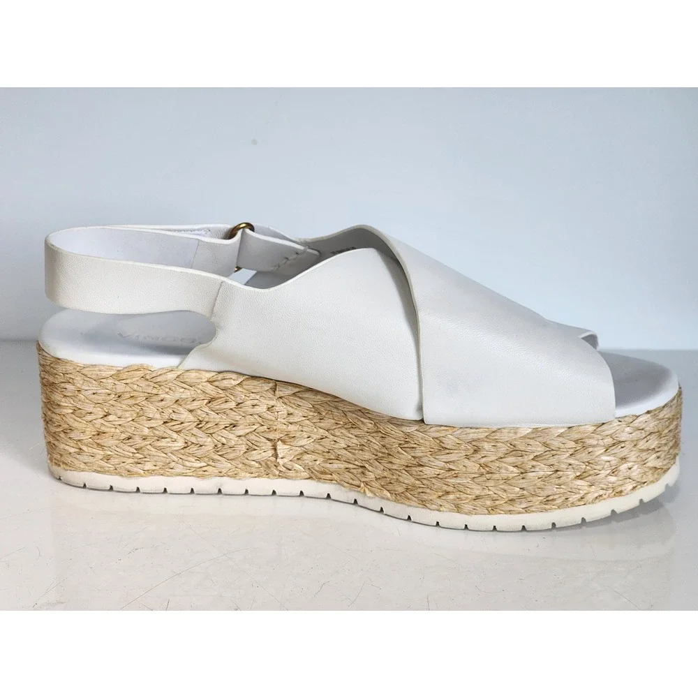 Vince Jesson White Leather Crossover Slingback Espadrille Platform Sandals 9